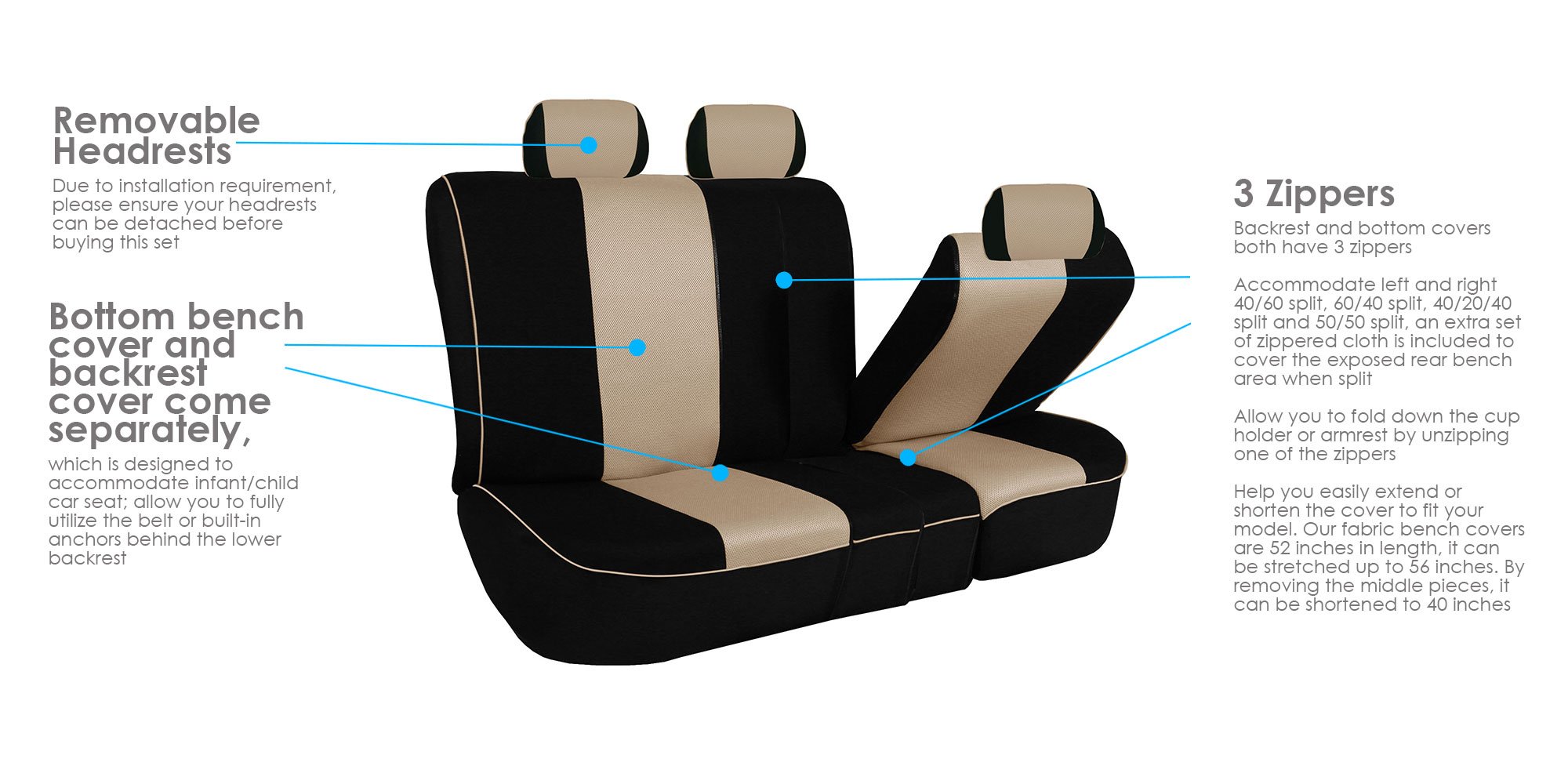 FH Group Universal Fit Automotive Seat Covers with Edgy Piping - Full Beige Vinyl Set + Floor Mats Combo | Airbag Compatible for Cars & Vans | Perfect for Road Trips, Daily Commuting & Vehicle Protection