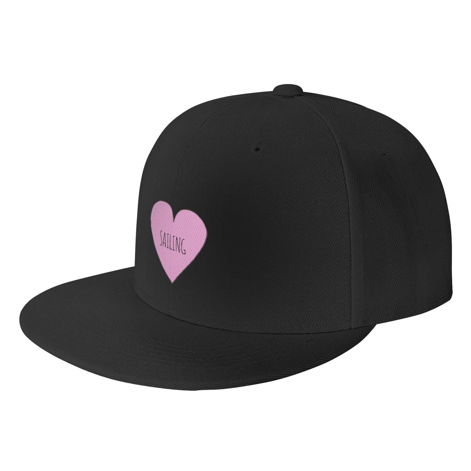 Vontako I Love Sailing Trucker Hat - Men's Adjustable Snapback Cap with Flat Bill, Black Baseball Dad Hat for Outdoor Activities, Fishing & Boating