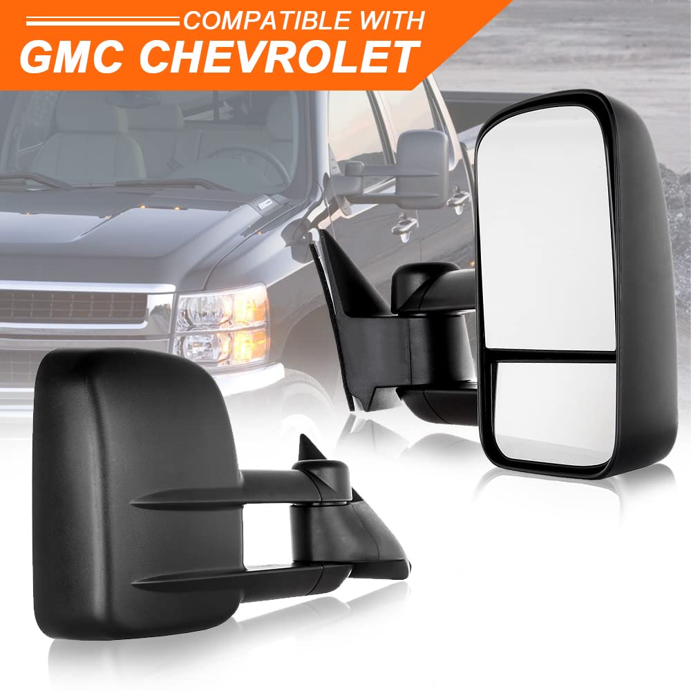 ROADFAR Manual Towing Mirrors for 1988-2001 Chevy C3500 & 1992-1999 GMC Suburban - Left & Right Side Non-Heated Tow Mirrors Without Turn Signal | Perfect for Towing Trailers, Boats & Campers