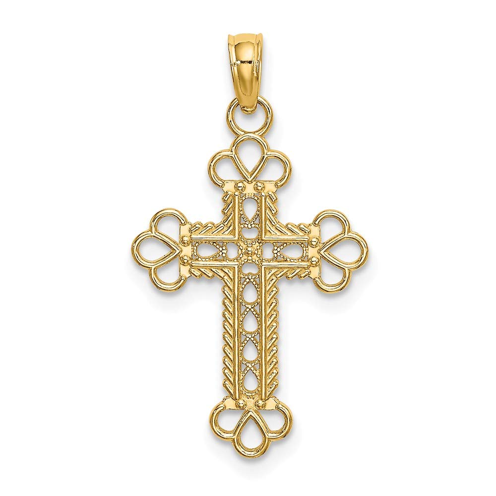14K Solid Yellow Gold Textured Rope Frame Cross Pendant Charm - 20mm x 15mm - Elegant Religious Jewelry for Women, Perfect for Gifts, Everyday Wear & Special Occasions