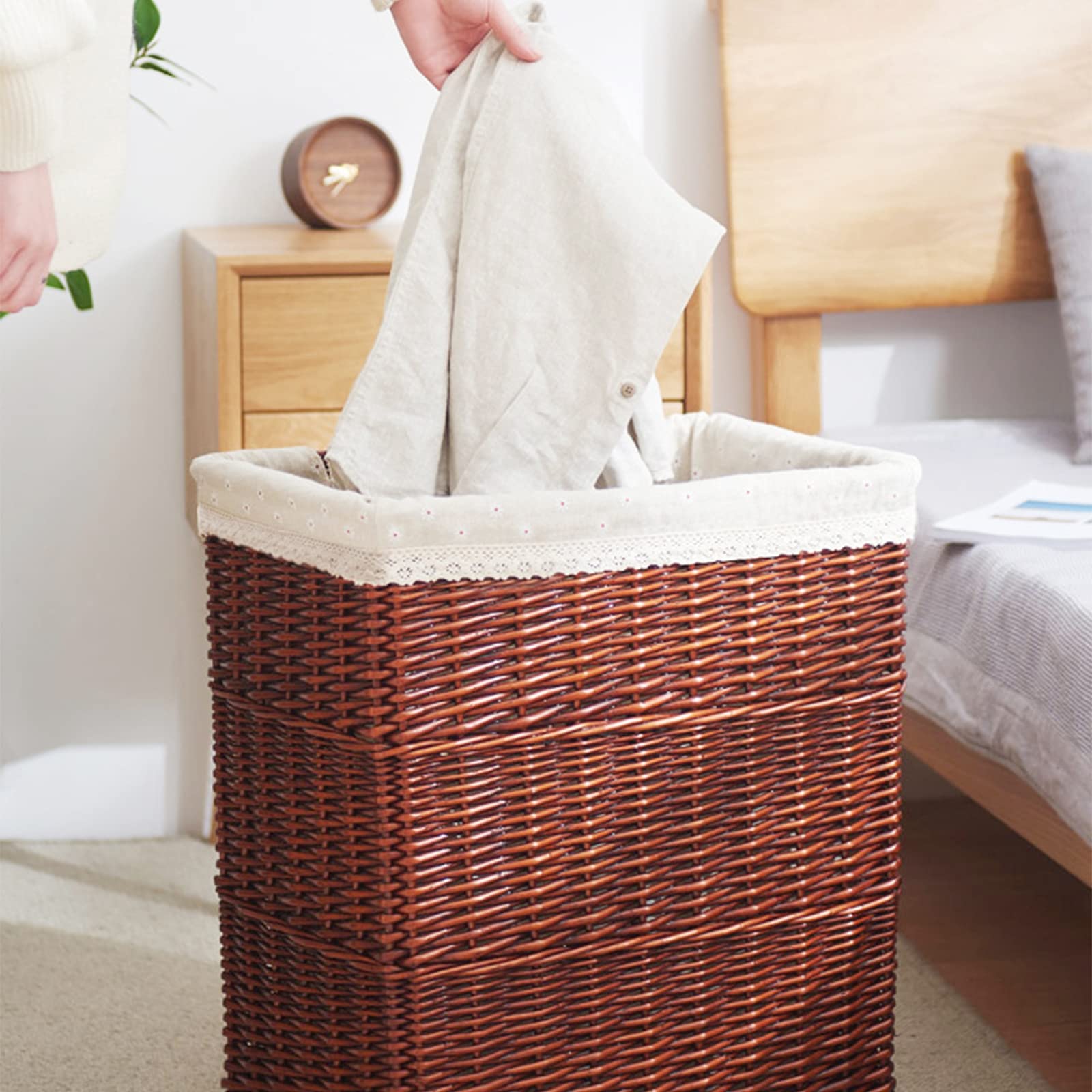 Large White Wicker Laundry Basket with Lid - Portable Decorative Hamper for Clothes, Blankets & Toys Storage - Perfect for Bedroom, Bathroom & Laundry Room Organization