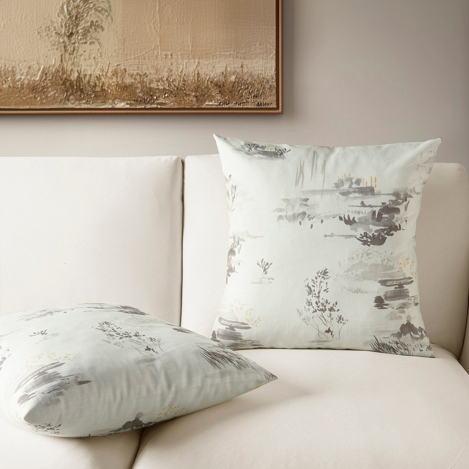 Premium Grey Embroidered Cotton Cushion Covers Set of 2 - Soft Textured Throw Pillow Cases for Sofa, Bed, Living Room Decor