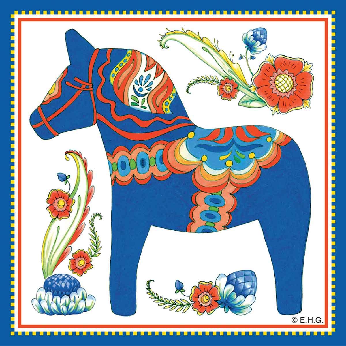 Swedish Blue Dala Horse Ceramic Tile - Scandinavian Home Decor for Wall