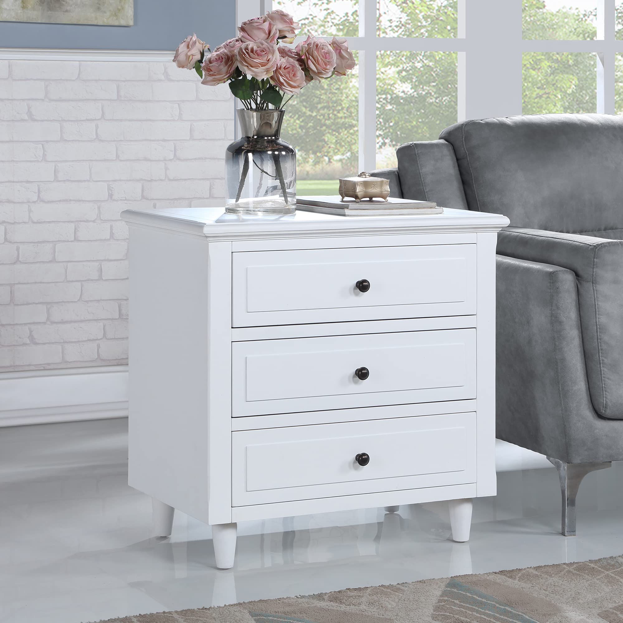 3-Drawer Nightstand - Solid Wood Bedside Table with Easy Assembly | Modern End Table for Bedroom & Living Room | Home Furniture in Classic White - Perfect for Small Spaces & Apartment Decor