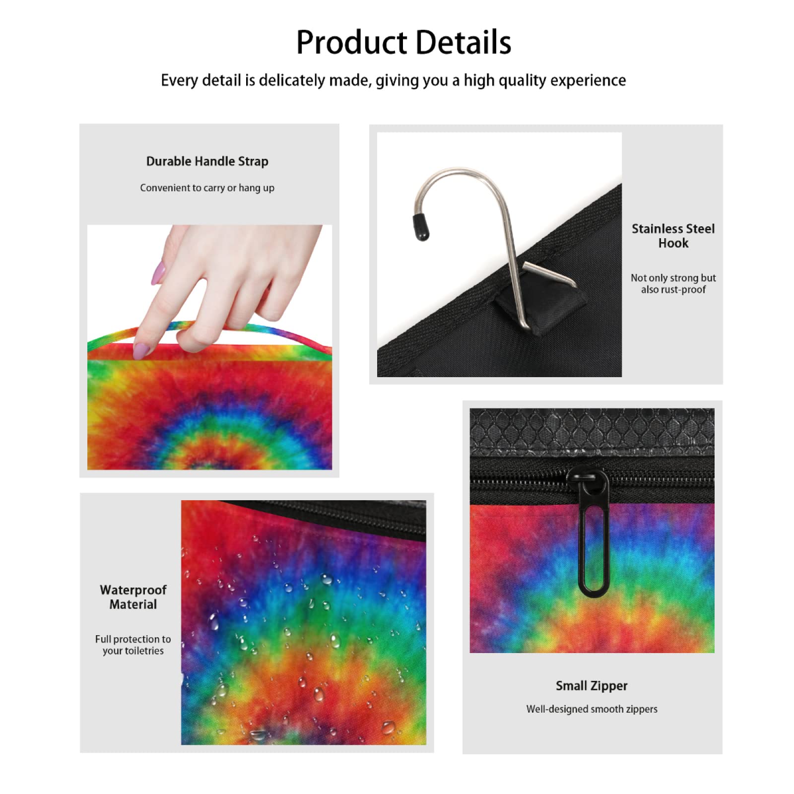 Waterproof Hanging Toiletry Bag for Women & Men - Rainbow Tie Dye Cosmetic Travel Organizer with Hooks | Perfect for Camping, Gym, Beach Trips & Airplane Carry-On