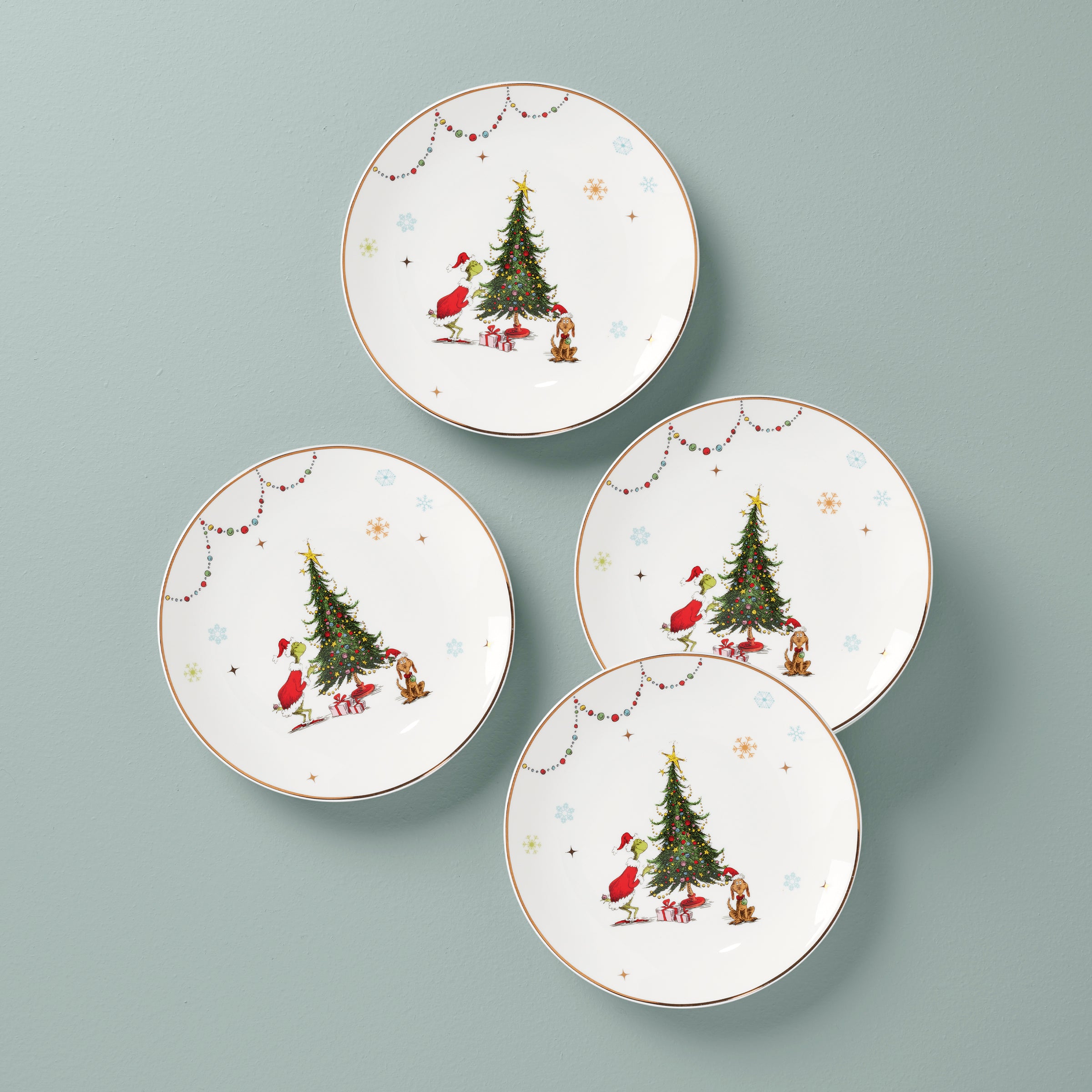 Merry Grinchmas Christmas Dinner Plates Set of 4 - Festive Holiday Tableware for Christmas Parties, Family Gatherings & Themed Decorations