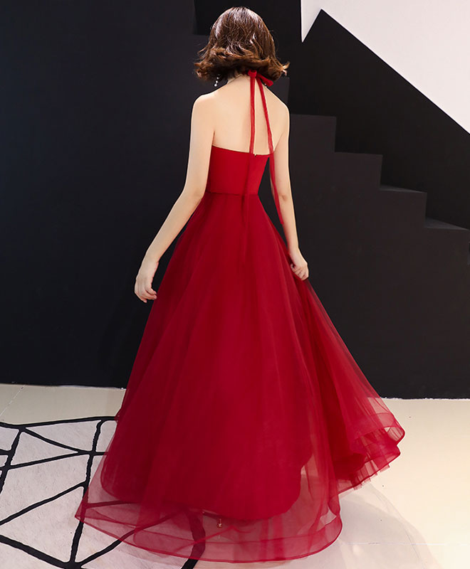 Elegant Burgundy Tulle Lace Long Prom Dress with Flowy Skirt | Formal Evening Gown for Homecoming, Quinceañera & Special Occasions