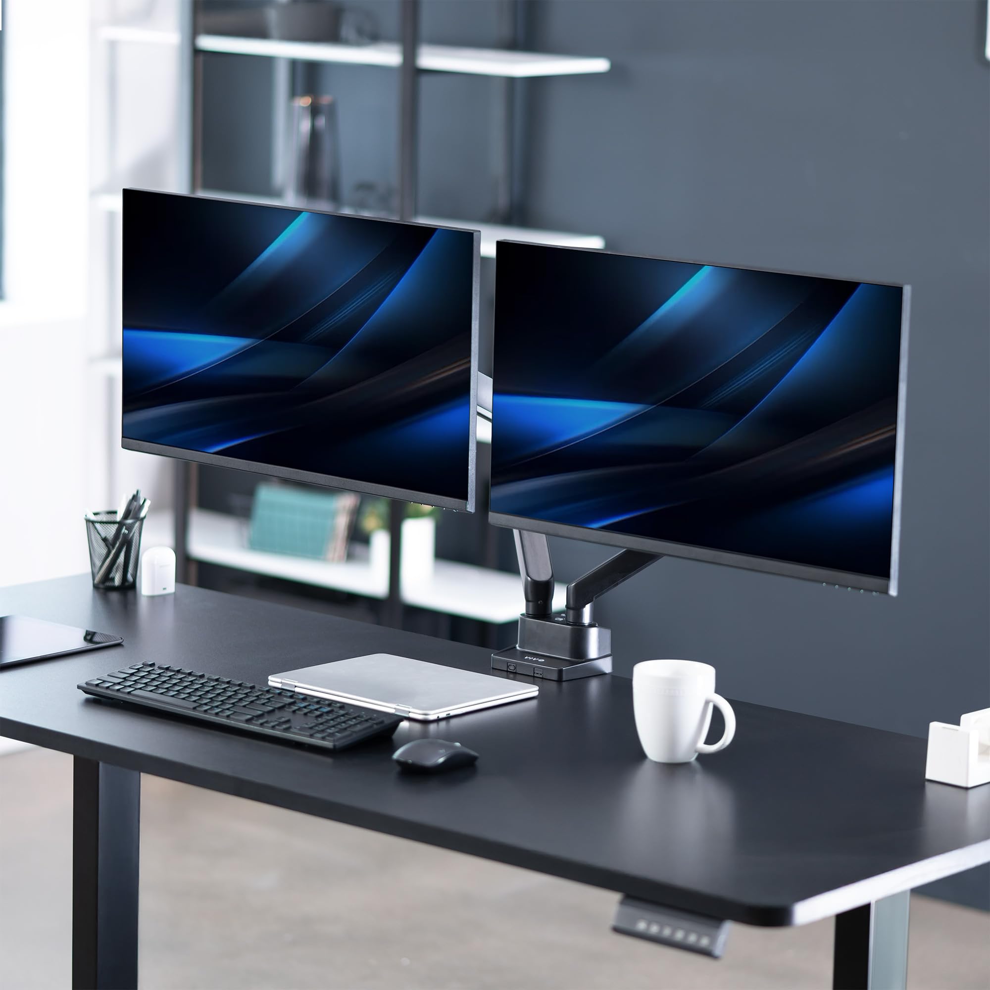 VIVO Premium Aluminum Full Motion Dual Monitor Desk Mount Stand with Lift Engine Arm - Holds Ultrawide Screens up to 35 inches (STAND-V102BB) - Perfect for Home Office, Gaming Setup & Workspace Ergonomics