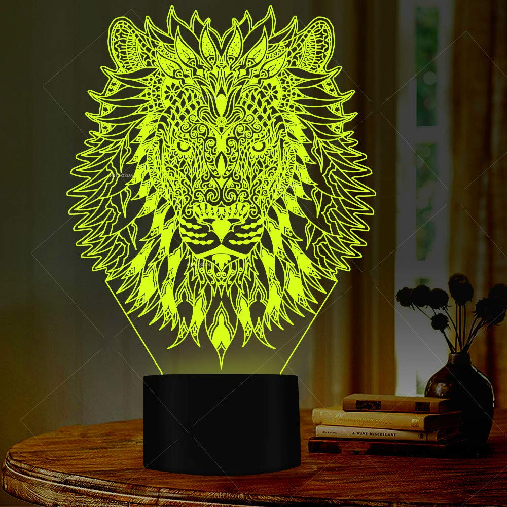 3D Tiger Lion Night Light LED Touch Switch Desk Lamp - 7 Color Changing Optical Illusion Lamp for Kids Room, Christmas Decor, Birthday Gift, Home Office Decoration (Perfect for Bedside, Nursery, and Party Lighting)