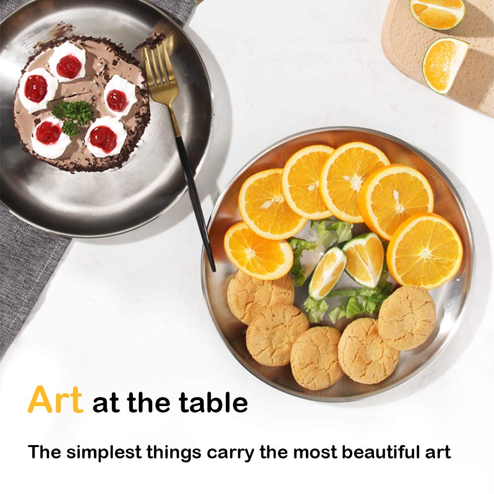 12 Pack Stainless Steel Plates - Reusable Brushed Metal Dinner Plates for Picnic, BBQ, Steak & Outdoor Dining - Durable Silver Dishes for Camping, Parties & Restaurant Use