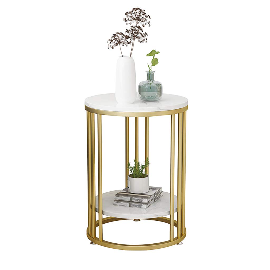 Modern Round Coffee Table with Two-Tier Marble Design - Gold/Black End Table for Living Room | Stylish Snack Table & Household Side Table | Perfect for Small Spaces, Apartments and Lounge Areas
