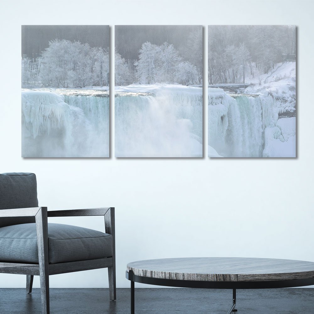 Wall26 3-Piece Canvas Wall Art Set - Winter Frozen Waterfall Landscape Painting, Giclee Printed Gallery Wrapped Modern Home Decor (24x36 Inches Each Panel) - Perfect for Living Room, Bedroom & Office Decor