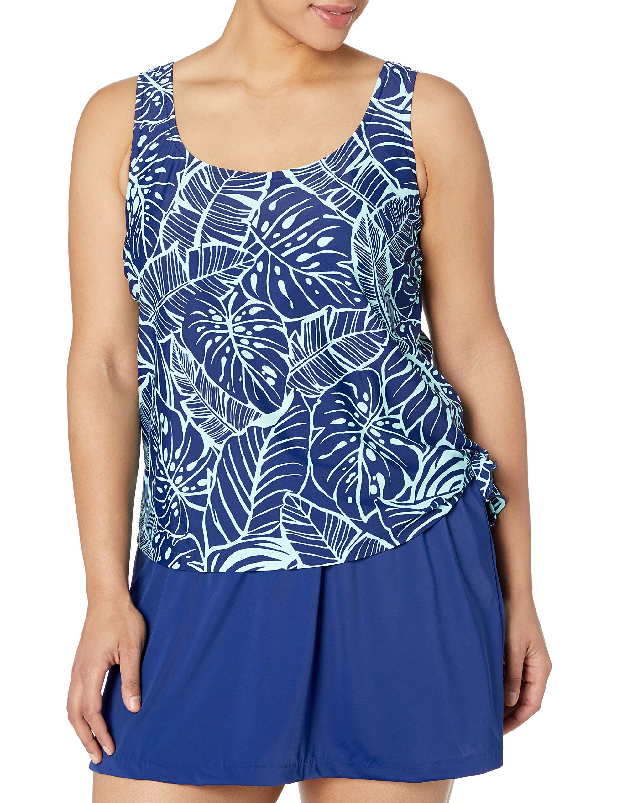 Women's Scoop Neck Faux Tankini Swim Dress - One Piece Swimsuit with Built-in Bra & Skirted Bottom | Perfect for Beach, Pool & Vacation Wear