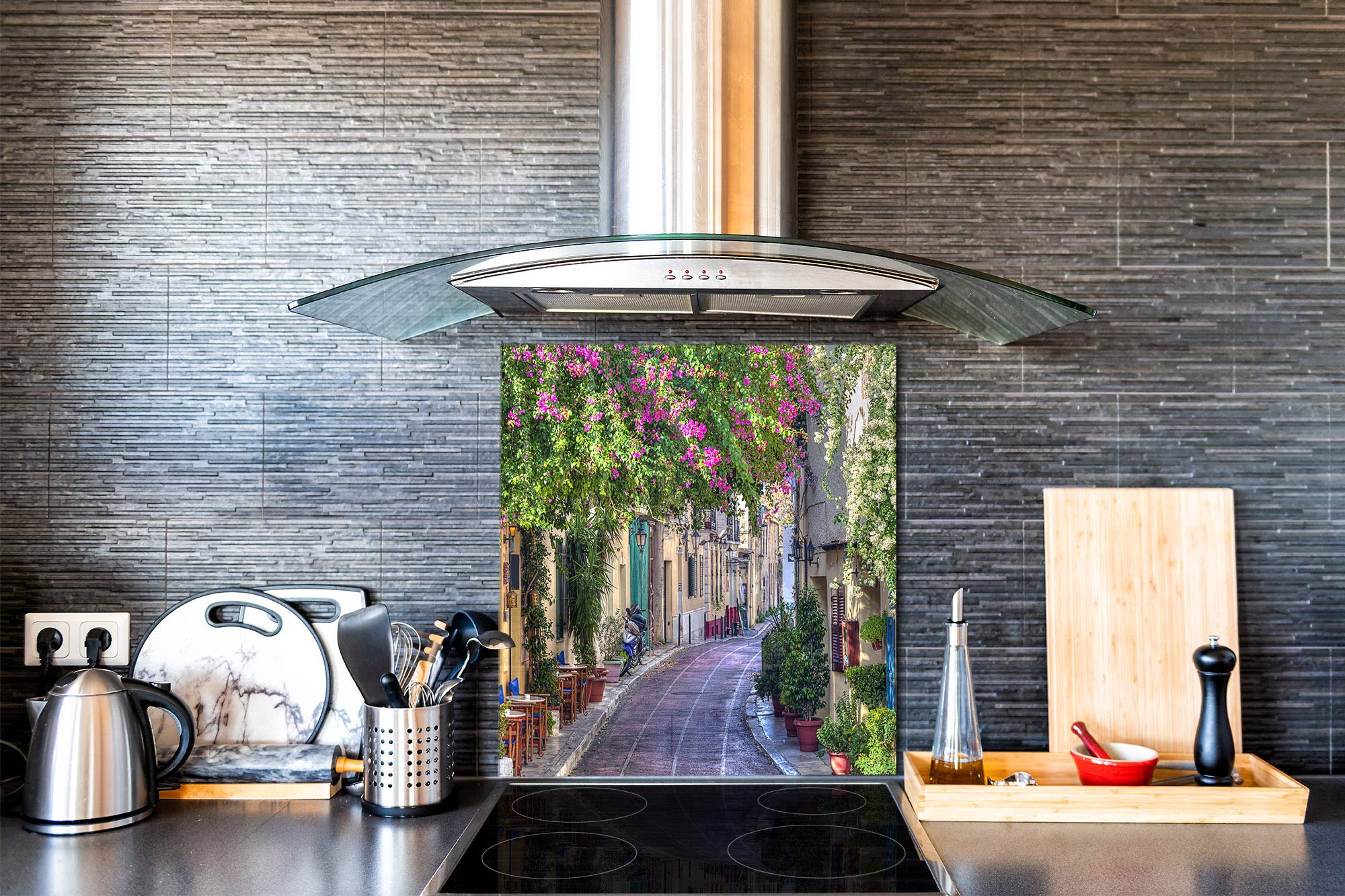 Tempered Glass Cooker Backsplash - Waterproof Kitchen Backsplash Panel - BS16 Venice Street Landscape Series Glass Splashback for Stove & Sink Area - Perfect for Modern Kitchen Remodeling and Home Decor