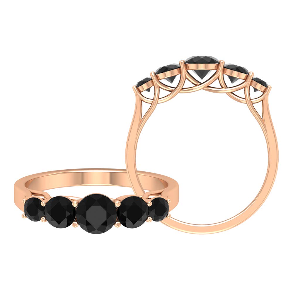 1.25 CT Black Diamond Five Stone Ring in 10K Solid Gold - Graduated Trellis Setting, April Birthstone Jewelry for Women, Perfect for Anniversaries, Engagements & Special Occasions