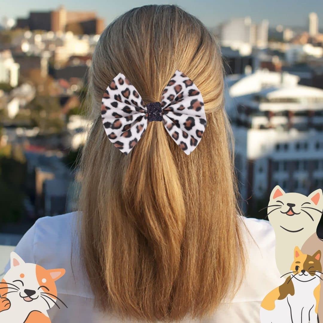 Frillz and Frolic Leopard Print Big Hair Bow Clip for Girls - 4 Inch Hair Accessory with Alligator Clip (Pack of 1) - Perfect for School, Parties, and Special Occasions