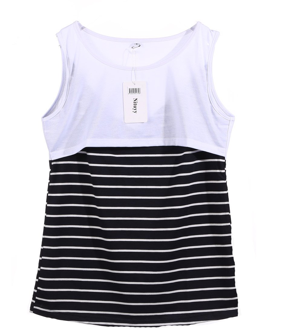 Nituyy Women's Double-Layered Patchwork Maternity Nursing Tank Top - Comfortable Breastfeeding Cami Vest for Pregnancy & Postpartum Wear (Home, Office, Casual Outings)
