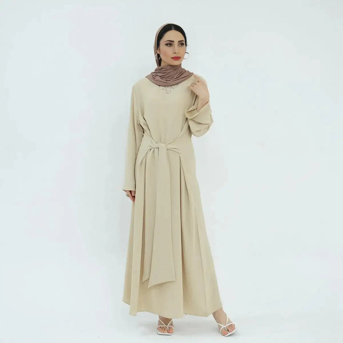 Elegant Wrinkle-Free Tie Front Muslim Abaya Dress for Women - Modest & Stylish Prayer Dress for Daily Wear, Mosque, and Special Occasions
