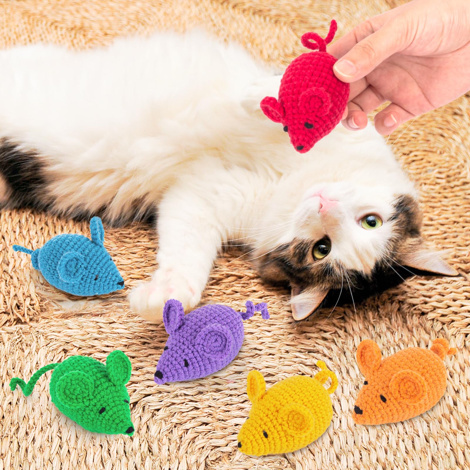 Retro Crochet Catnip Toys for Kittens - 6 Pack Yarn Mice with Catnip, Safe Teeth Cleaning & Interactive Kicker Toys for Indoor Cats - Perfect for Playtime, Training, and Stress Relief