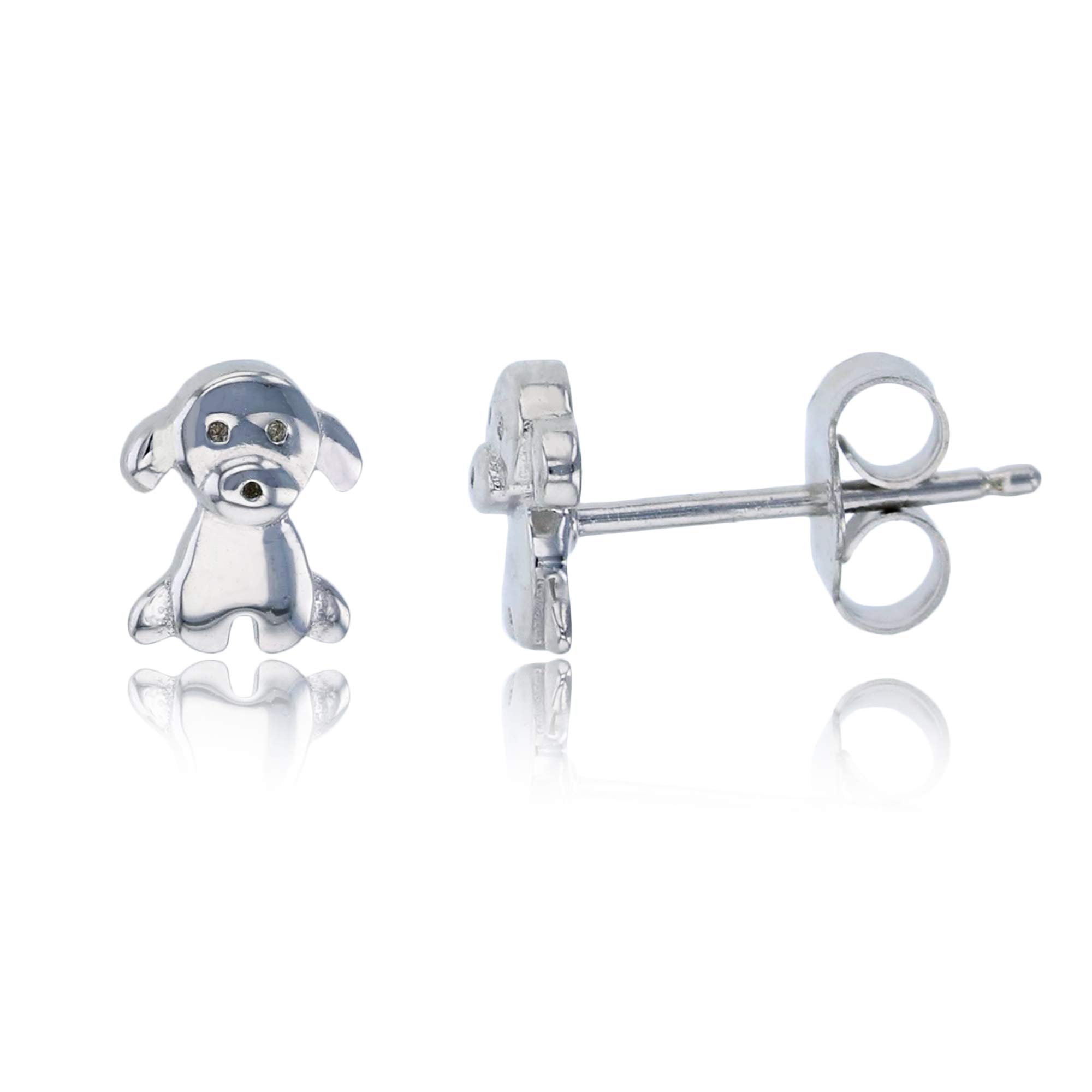 Sterling Silver Rhodium Plated Puppy Stud Earrings for Women - Cute Dog Pet Lover Jewelry Gift for Everyday Wear & Special Occasions