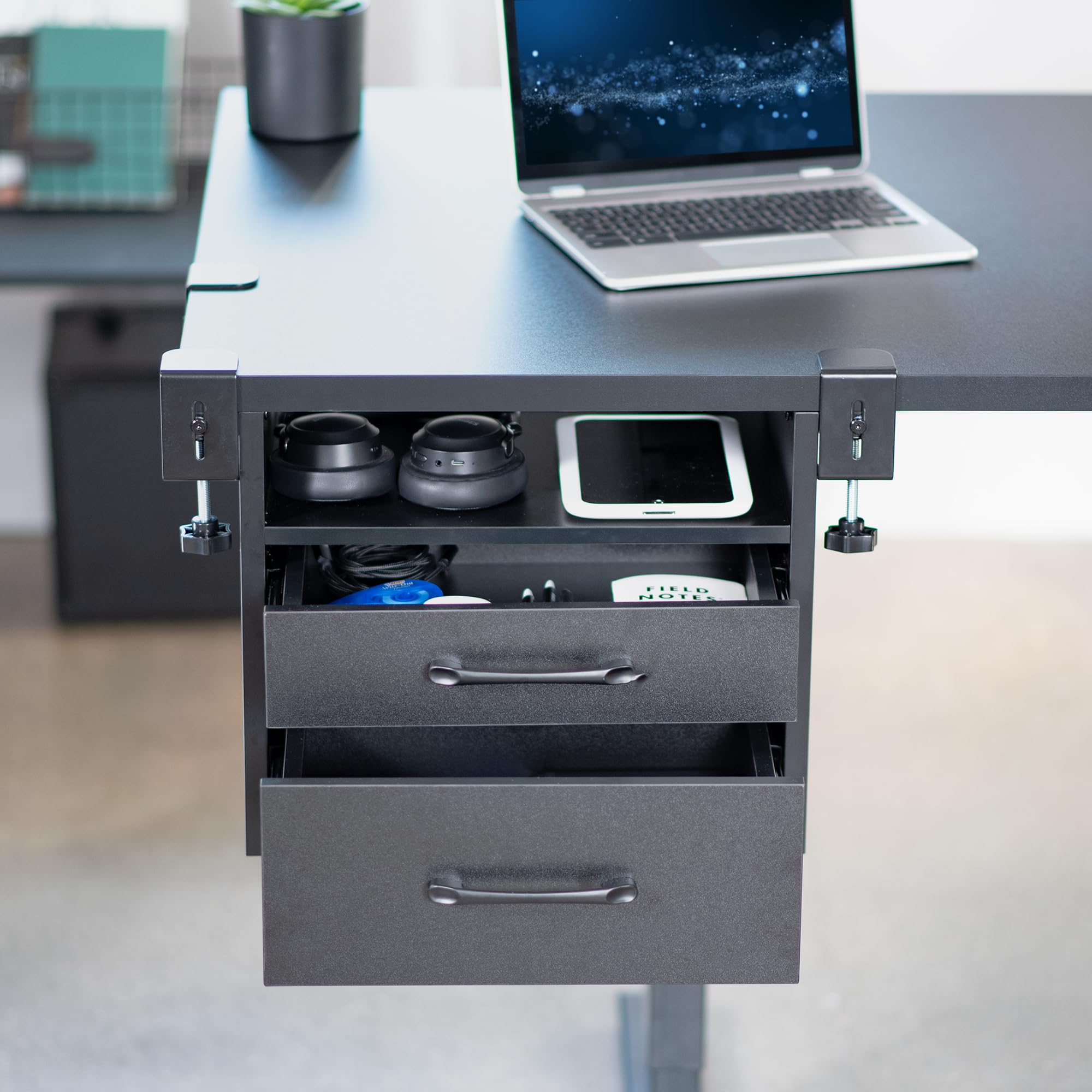 VIVO Black Under Desk Corner Drawer & Shelf System - Multi-Level Storage Organizer for Office Supplies, Gaming Devices, Accessories | Perfect for Home Office, Gaming Setup & Workspace Organization