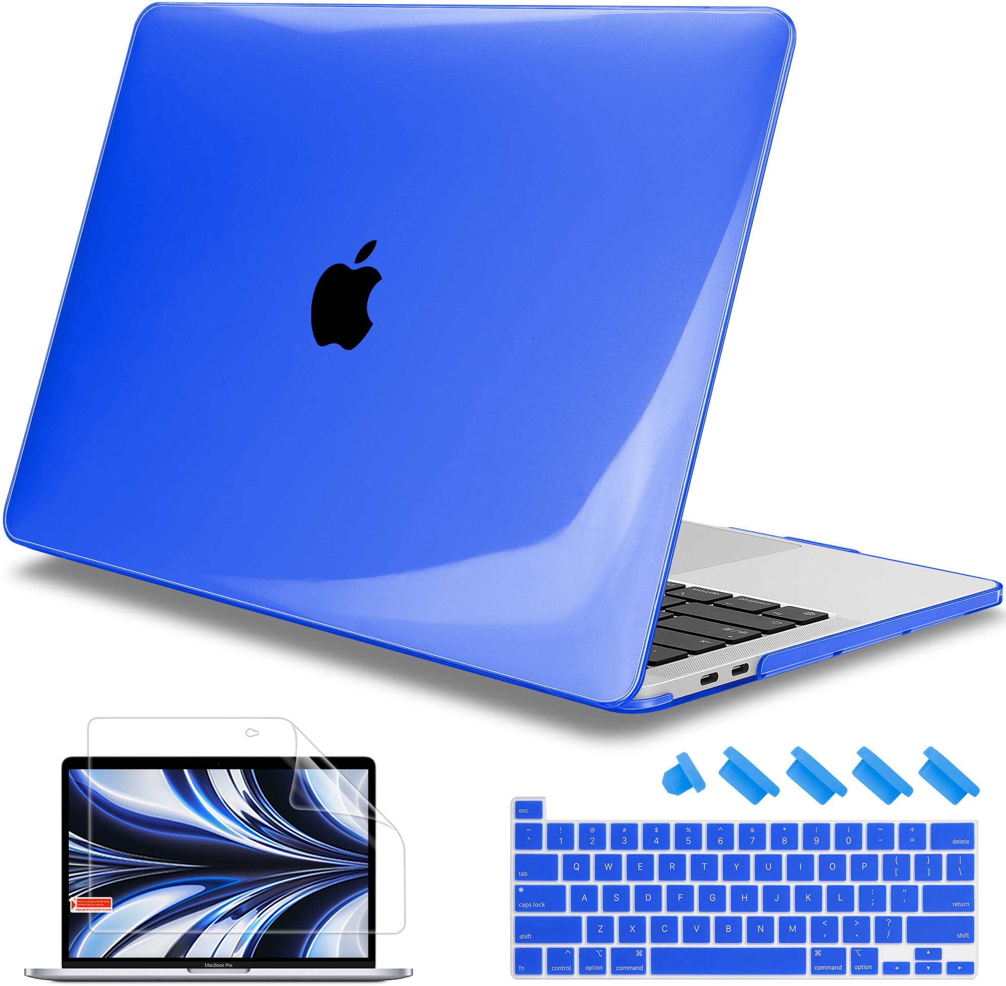 **Mektron Clear Hard Shell Case for MacBook Pro 13 inch (2020-2022 Models A2338 M2/M1 A2289 A2251) - Protective Cover with Touch Bar & Touch ID - A-Dark Blue - Perfect for Work, Travel & School**