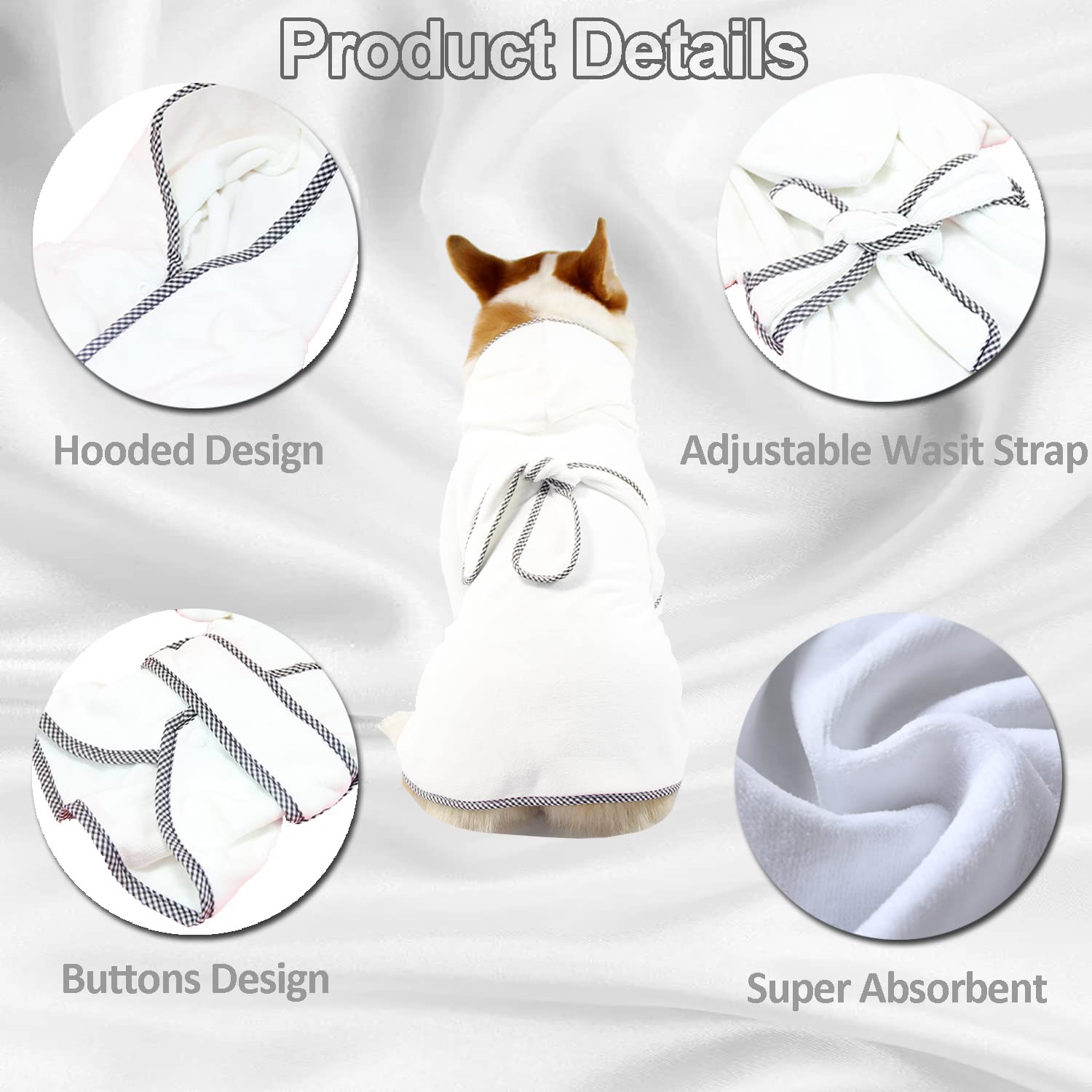 Premium Dog Bathrobe - Microfiber Fast Drying Absorbent Hooded Bath Towel for Small Medium Large Dogs & Cats (3XL, White) | Post-Bath Drying & Grooming, Spa Day, Pet Relaxation at Home