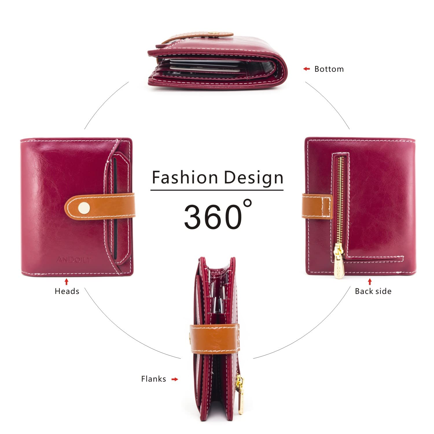 ANDOILT Genuine Leather Women's RFID Blocking Wallet - Slim Bifold Card Holder with ID Window & Coin Pocket | Perfect for Everyday Use, Travel & Gift Giving
