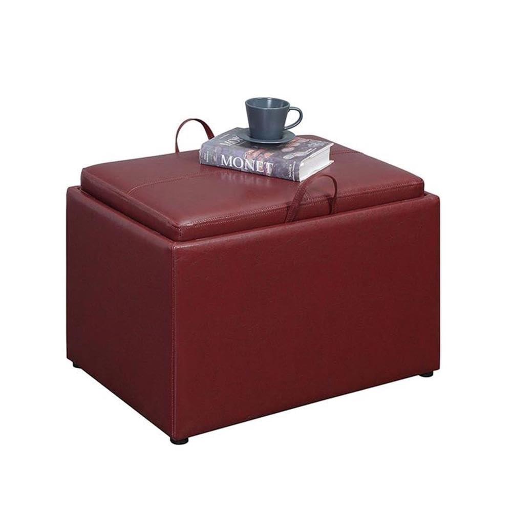 Pemberly Row Transitional Accent Storage Ottoman - Red Faux Leather Footrest Bench with Lift Top | Perfect for Living Room, Bedroom & Home Decor