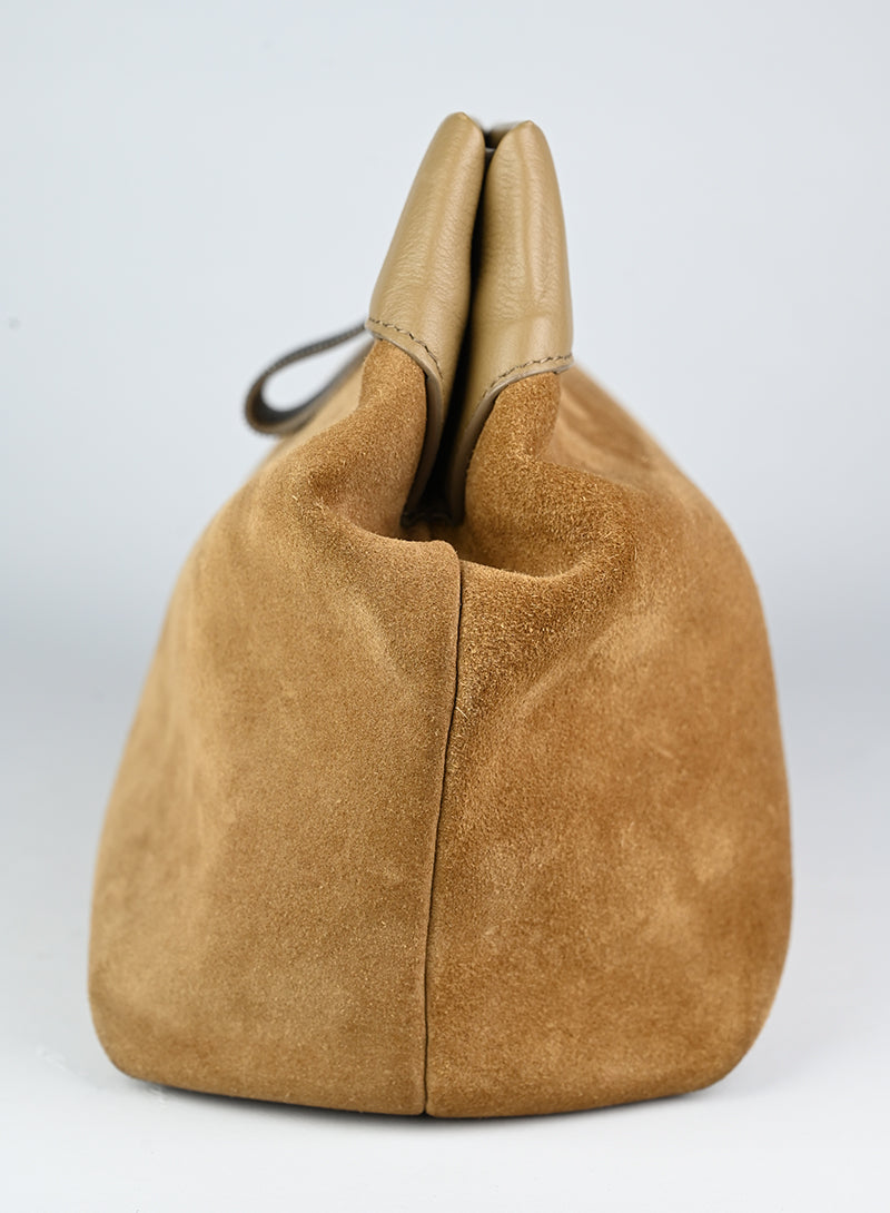 Brunello Cucinelli Beige Suede Clutch Bag for Women | Luxury Designer Handbag for Evening Parties & Special Occasions