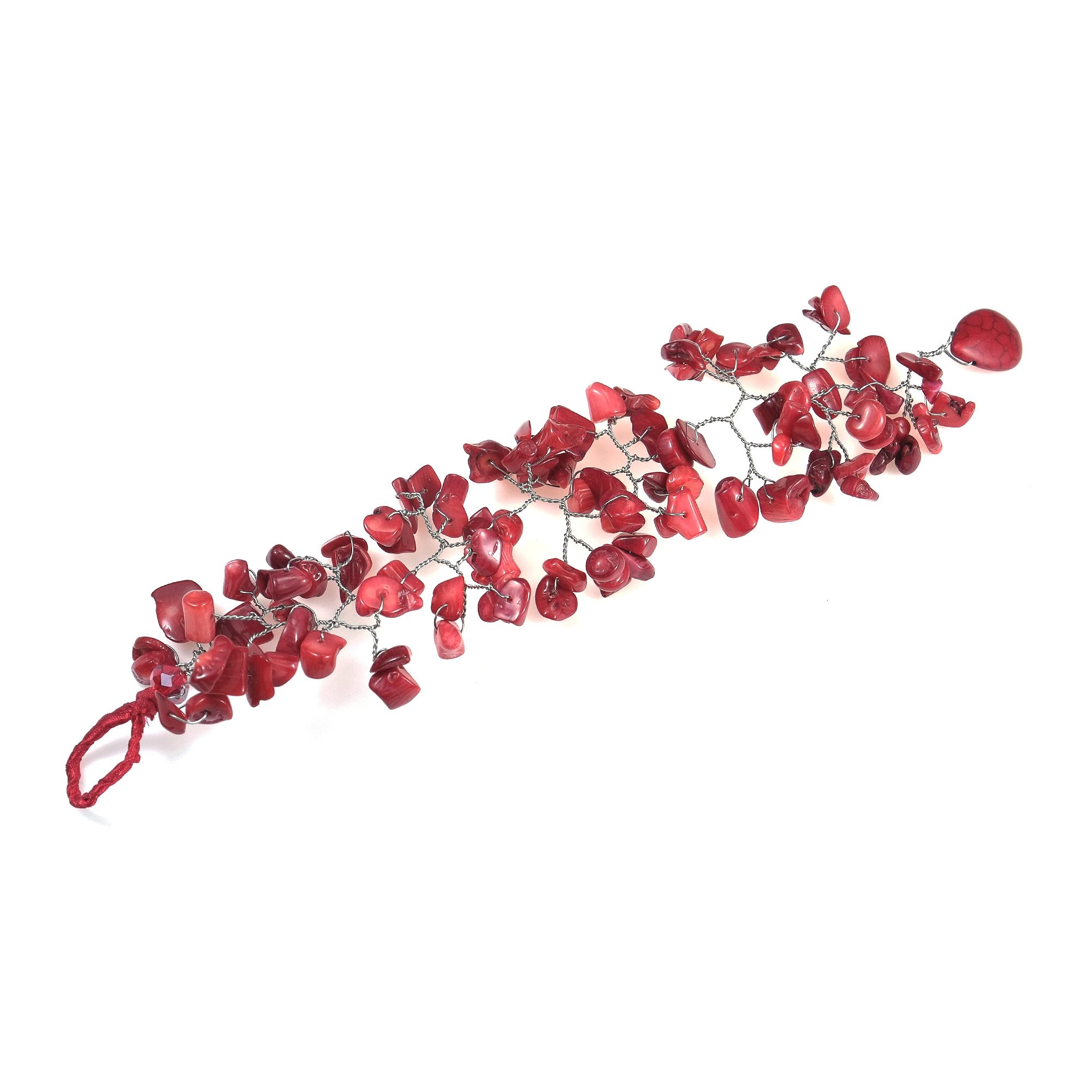 AeraVida Floating Reconstructed Red Coral Mesh Bold Statement Bracelet for Women | Handmade Adjustable Red Coral Bracelet | Elegant Mesh Jewelry for Parties, Weddings & Date Nights
