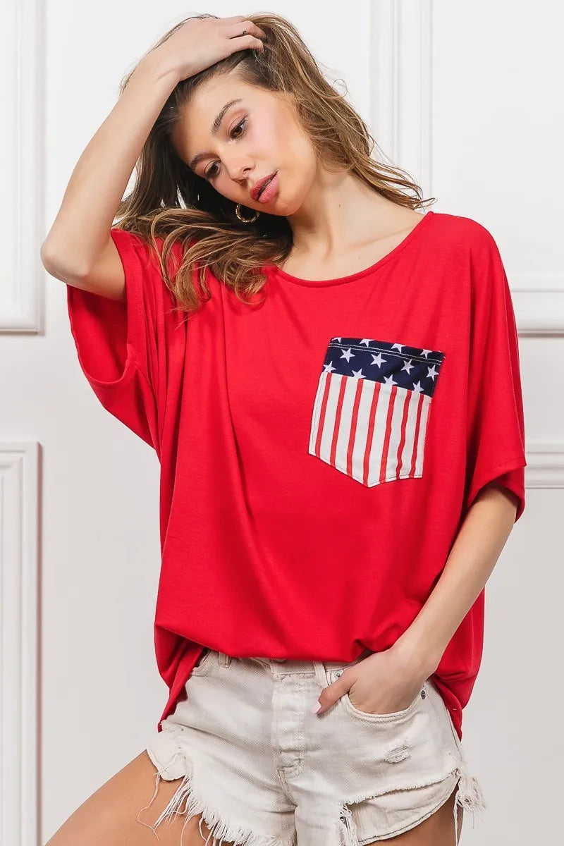 BiBi French Terry Women's Top with Front Pocket & Dolman Sleeves - Casual Loungewear for Home & Street Style