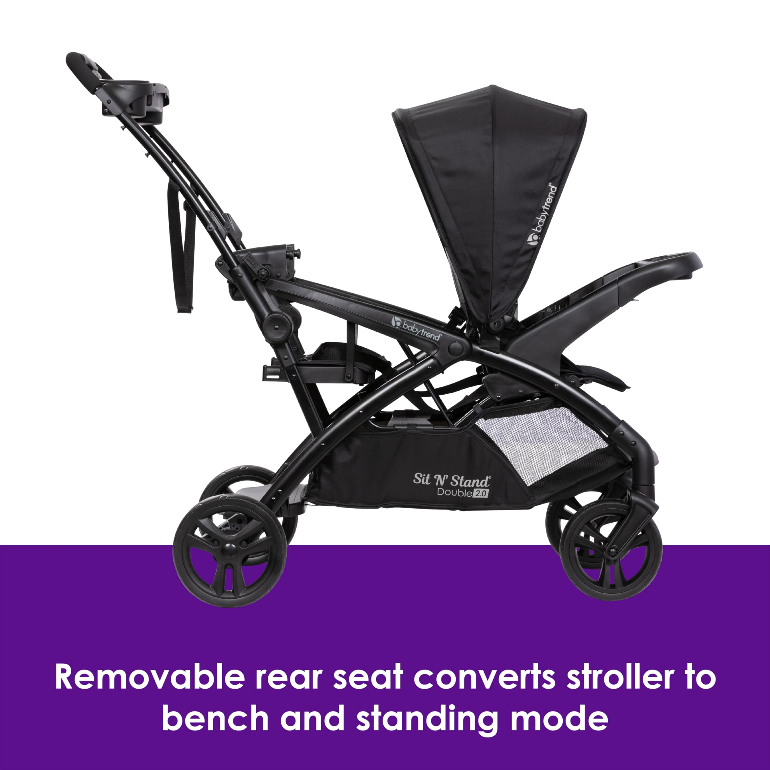 Baby Trend Sit N' Stand Double 2.0 Stroller - Lightweight Convertible Stroller for 2 Kids, Adjustable Canopy & Cup Holders, Dash Black - Perfect for Shopping, Travel & Family Outings