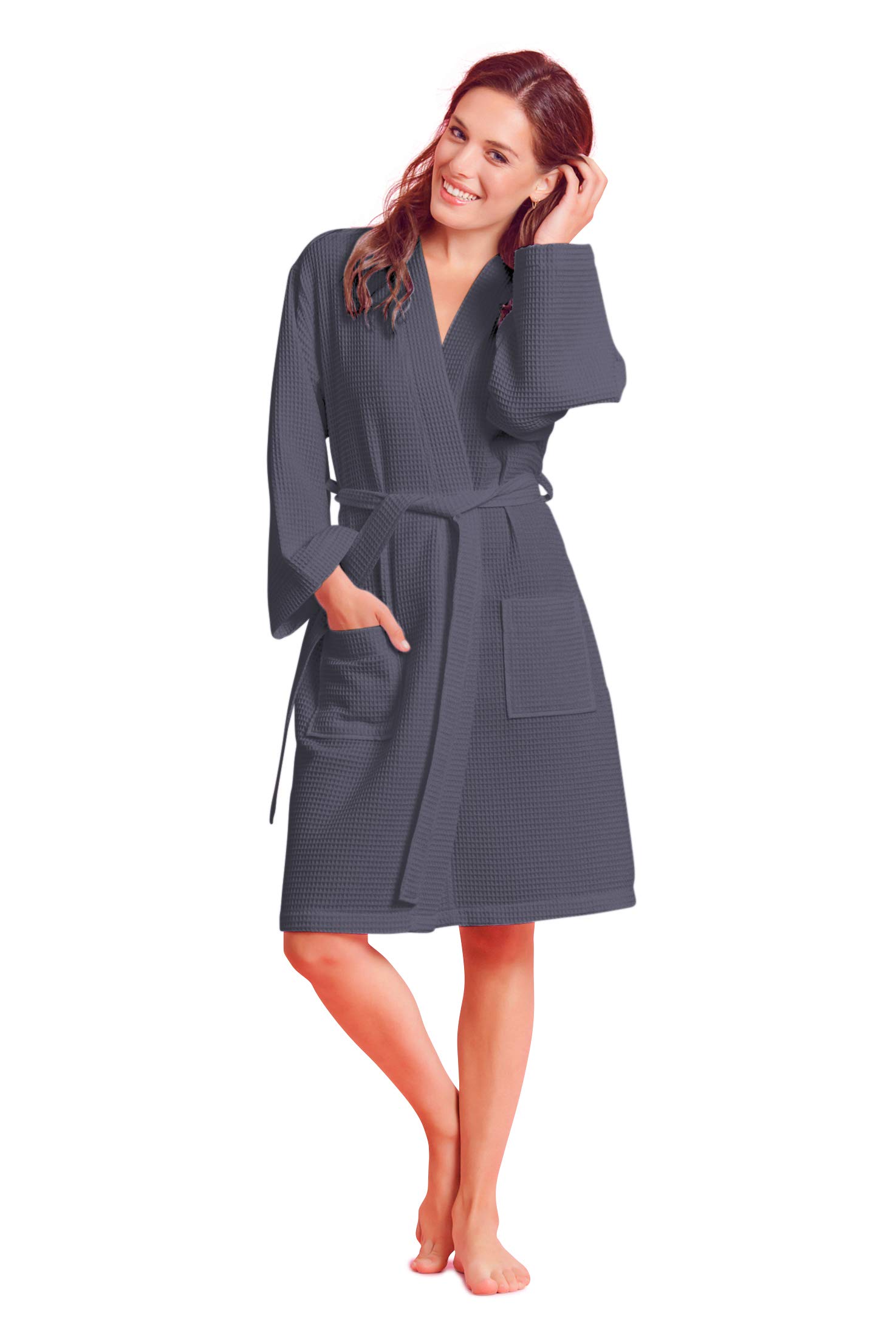 Soft Touch Linen Kimono Waffle Robe for Women - Lightweight Cotton & Polyester Blend Bathrobe - Perfect for Spa, Lounge & Beach Cover-Up