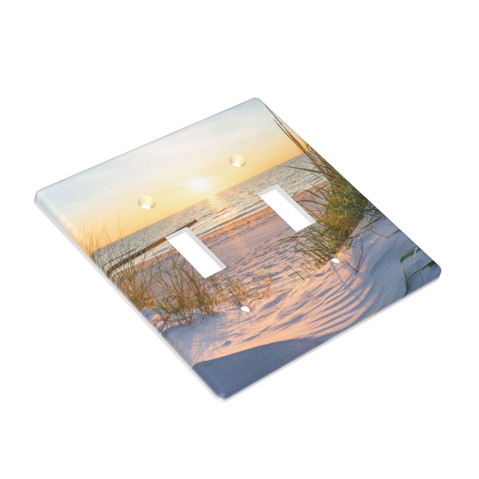 Ocean Beach Themed 2 Gang Light Switch Cover - Decorative Double Toggle Wall Plate, Standard Size Faceplate for Home & Office Decor - Perfect for Coastal, Beach House, and Nautical Theme Rooms