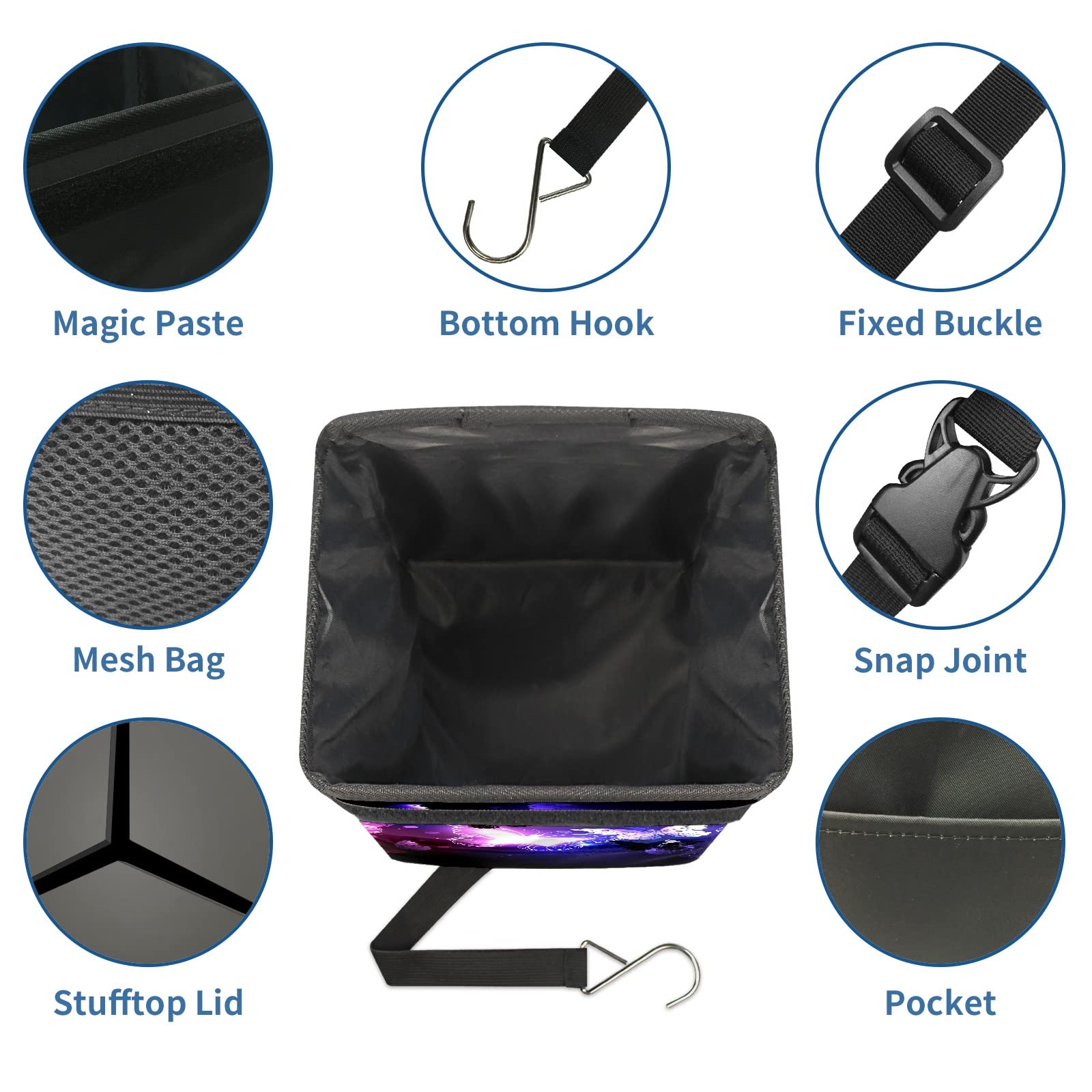 Purple Butterfly Car Trash Can with Lid - Collapsible Reusable Waterproof Auto Garbage Bin for Car, Truck & SUV | Car Accessories & Interior Organizer | Perfect for Road Trips, Commuting & Keeping Vehicle Clean