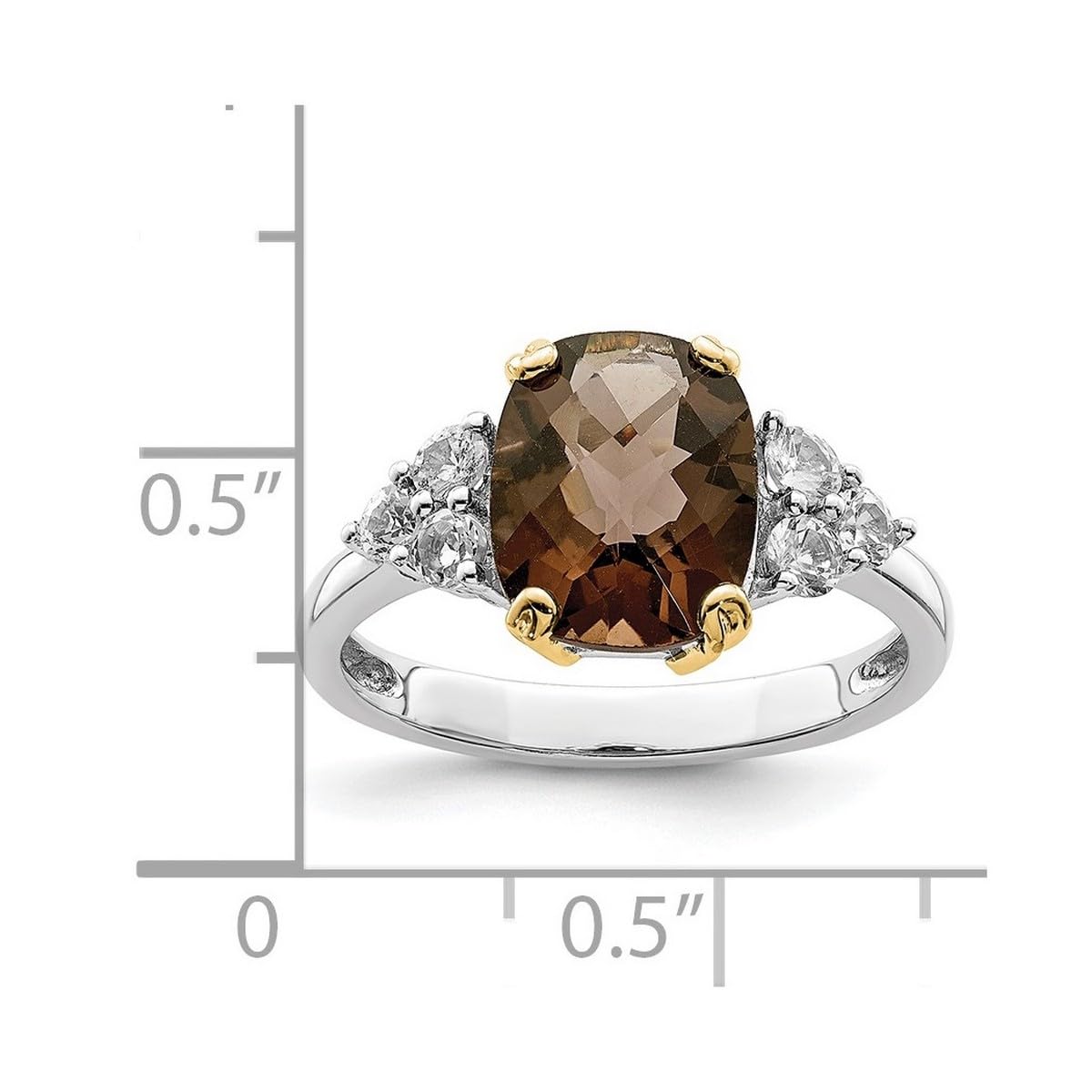 925 Sterling Silver & 14K Gold Smokey Quartz White Topaz Ring for Women | Elegant Stackable Jewelry for Wedding, Anniversary & Everyday Wear (Multiple Sizes Available)