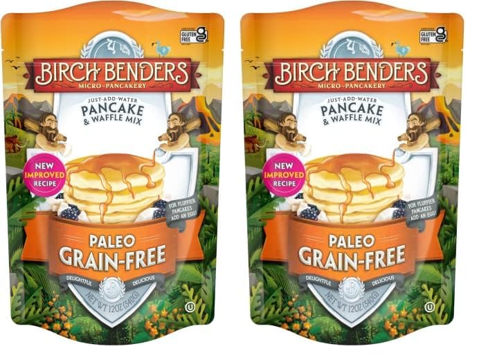 Birch Benders Paleo Pancake & Waffle Mix - Low Carb, High Protein, High Fiber, Gluten Free, Keto Friendly, Prebiotic, Low Glycemic - 12 oz (Pack of 2) - Perfect for Keto Breakfast, Healthy Snacks & Family Brunch