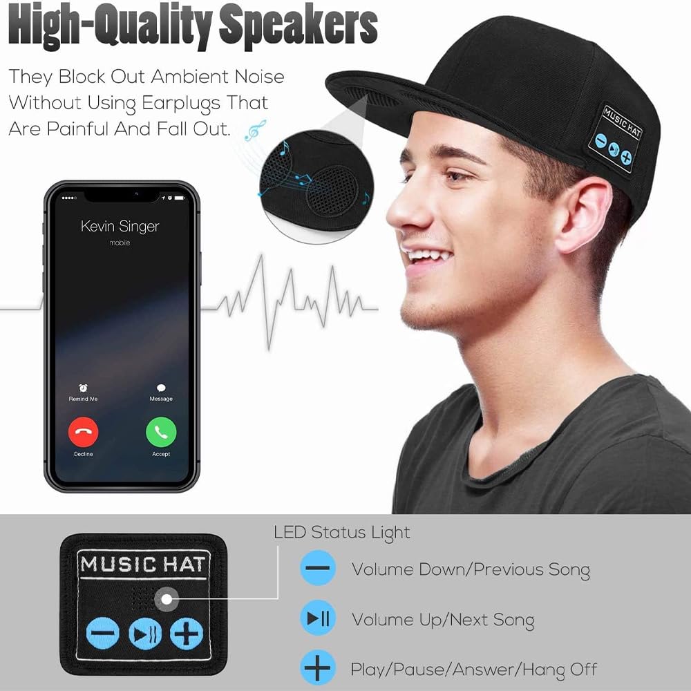 EDYELL 2 Pack Bluetooth Speaker Hats - Wireless Adjustable Music Baseball Cap for Men & Women - Perfect for Outdoor Sports, Running, Hiking & Gifts