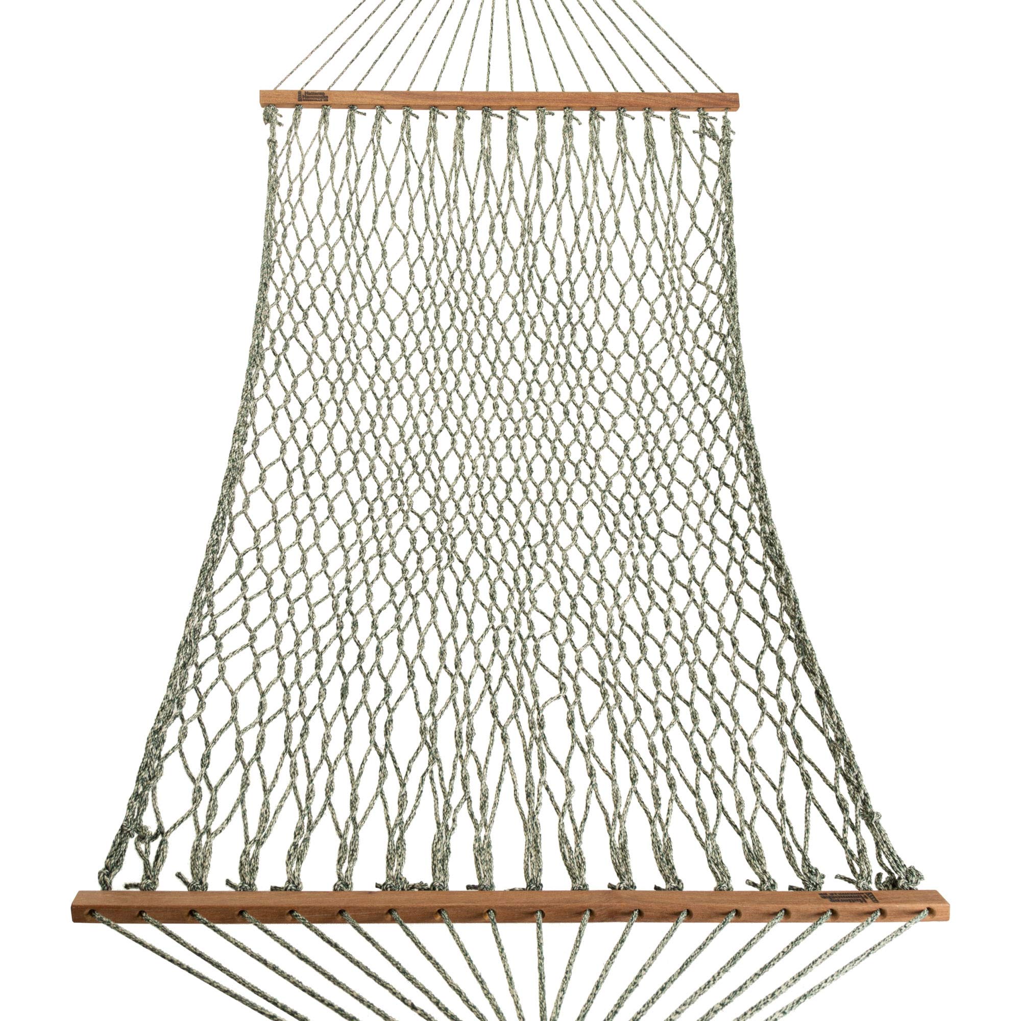 Premium Handcrafted Hatteras Hammock - Large 13ft x 55in Green Oatmeal Heirloom Tweed Duracord Rope Hammock with Free Extension Chains & Tree Hooks | 450 LB Weight Capacity | Made in USA | Perfect for Backyard, Patio, Camping & Beach Relaxation