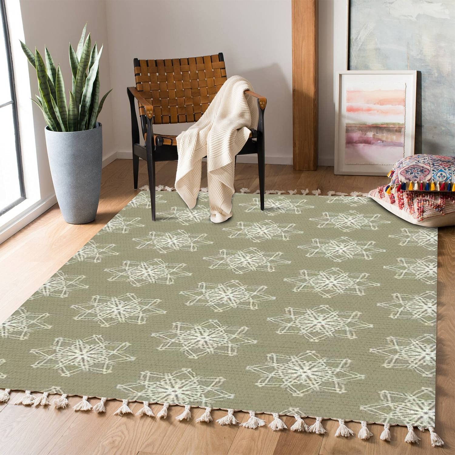Boho Rug with Seamless Ethnic Mandala Pattern - Indian Inspired Area Rug for Living Room, Bedroom, Patio, Hallway | Indoor Outdoor Minimalist Home Decor Carpet Mat | Perfect for Bohemian Style Decor, Yoga Space & Cozy Reading Nook