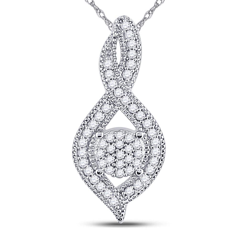 10K White Gold Women's Round Diamond Cluster Pendant Necklace - 1/6 CTTW Elegant Layered Jewelry for Anniversary, Birthday & Special Occasion Gifts