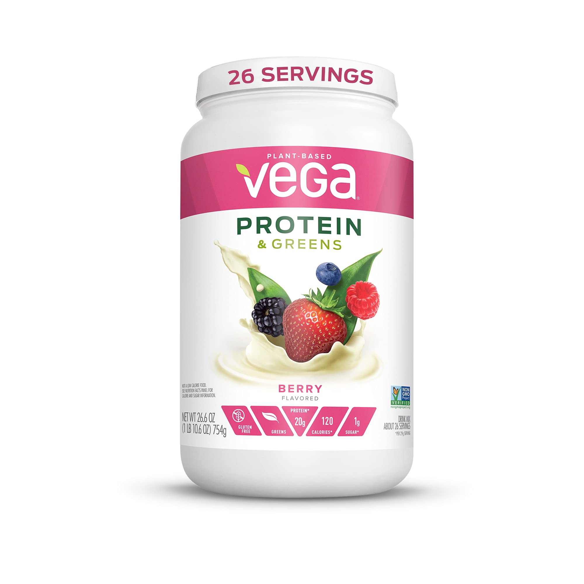 Vega Protein and Greens Berry Vegan Protein Powder - 20g Plant Based Protein, Low Carb, Keto Friendly, Dairy Free, Gluten Free, Non GMO Pea Protein for Men & Women - 1.7lb (26 Servings) - Perfect for Post Workout Recovery, Smoothies and Healthy Meal Replacement