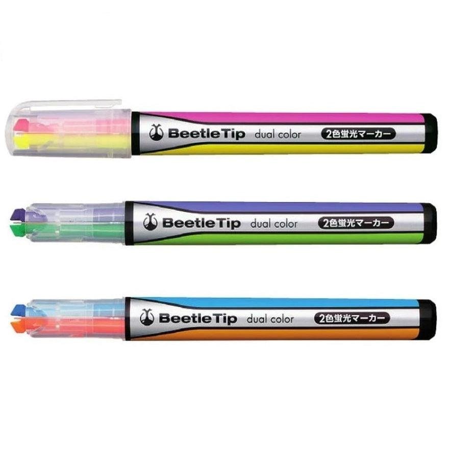 Kokuyo Beetle Tip Dual Color Highlighter Set - 3 Pens with 6 Vibrant Colors for Note Taking, Studying & Office Organization - Perfect for Students, Teachers & Professionals