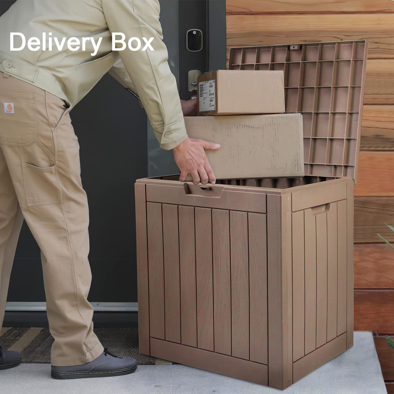30 Gallon Waterproof Deck Box with Lock - Outdoor Storage for Patio Tools, Cushions, Garden Supplies & Pool Accessories | Durable Taupe Delivery Box for Backyard, Deck & Poolside Organization
