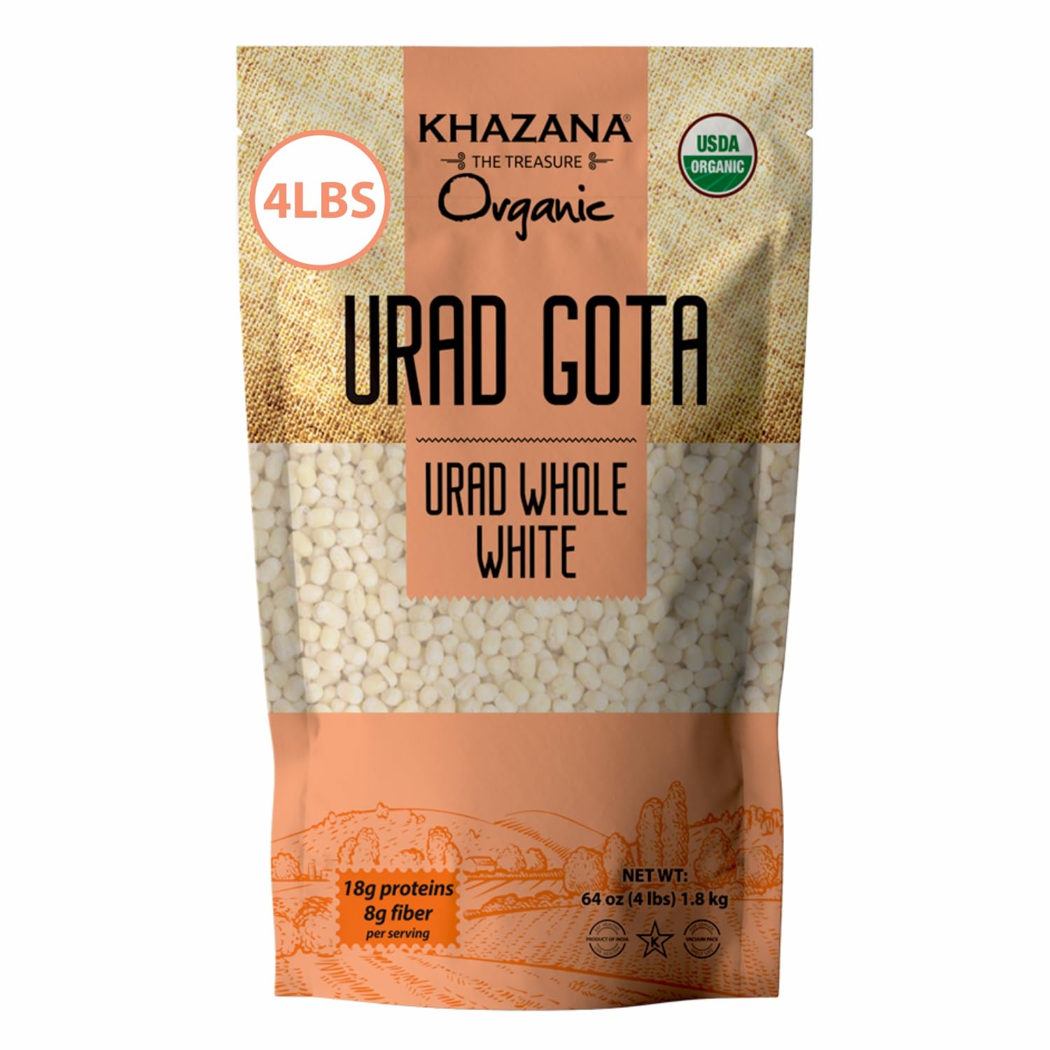 Organic Urad Gota 4lb - Dehusked Split Black Gram | Non-GMO, Gluten-Free, Kosher Certified | Perfect for Indian Dal, Vegan & Keto Recipes