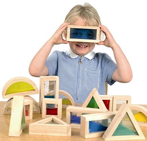 16-Piece Large Wooden Building Blocks for Toddlers - Rainbow Geometry Sensory Stacking Construction Toys | Educational Preschool Learning Toys for Boys & Girls | Perfect for Daycare, Homeschool & Playroom Activities