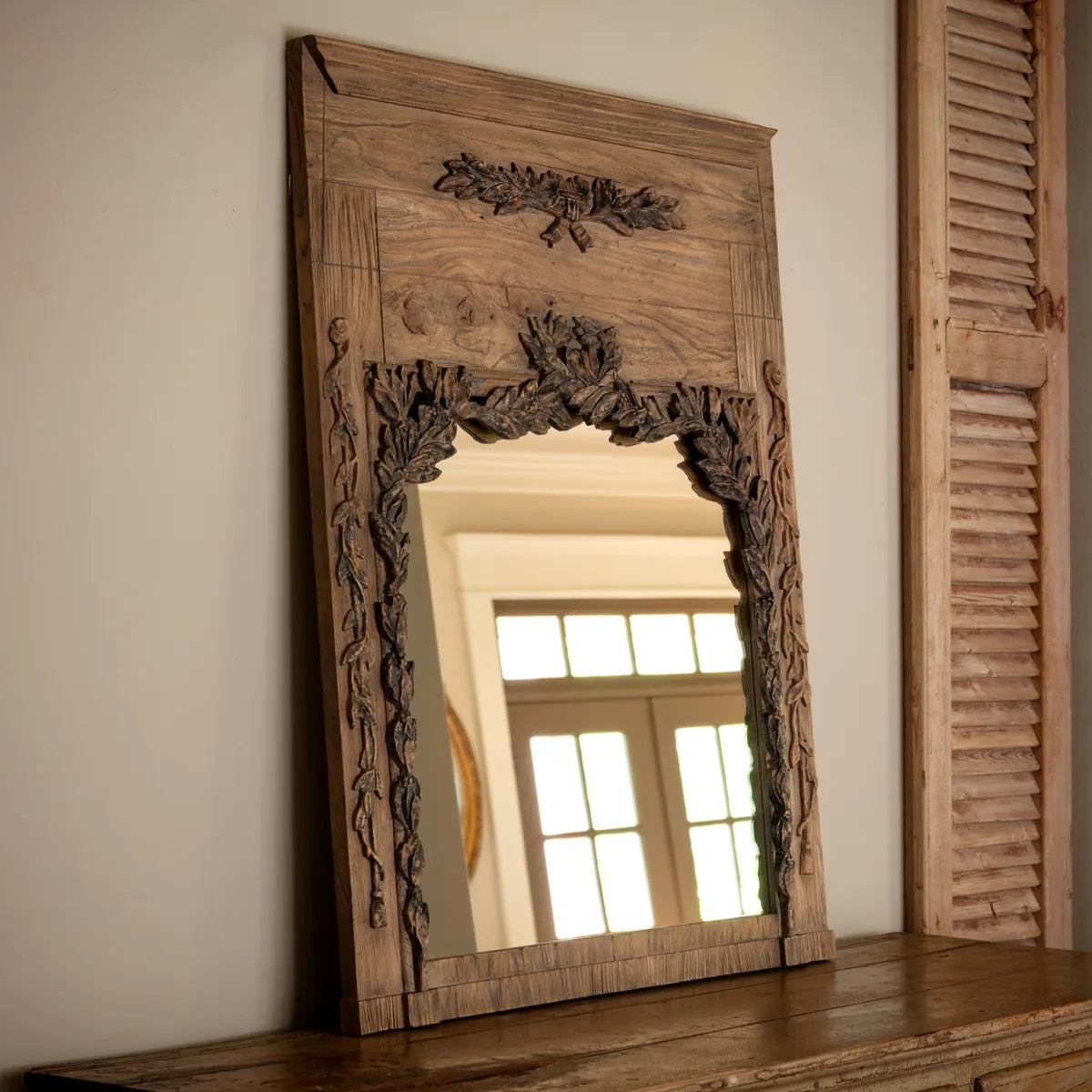 Rustic Hunting Lodge Wall Mirror - Antique Wooden Framed Bathroom & Entryway Decor for Cabin, Farmhouse, or Lodge Style Homes