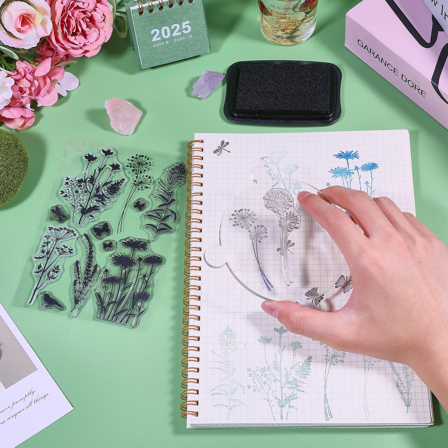 GLOBLELAND Transparent Silicone Stamps Set - Floral Plant Silhouette Design with Daisy, Lavender & Wildflowers for Scrapbooking, Journaling, Card Making & DIY Crafts | Perfect for Memory Books, Greeting Cards & Art Projects