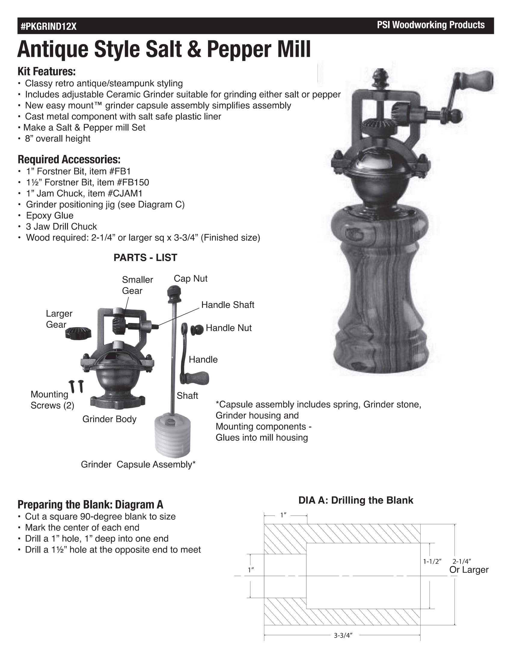 Penn State Industries PKGRIND12C EZ-Assemble Antique Copper Salt and Pepper Mill Grinder Mechanism Kit - Woodturning Project for DIY Kitchen, Dining & Home Decor - Perfect for Handmade Spice Grinders & Gift Ideas